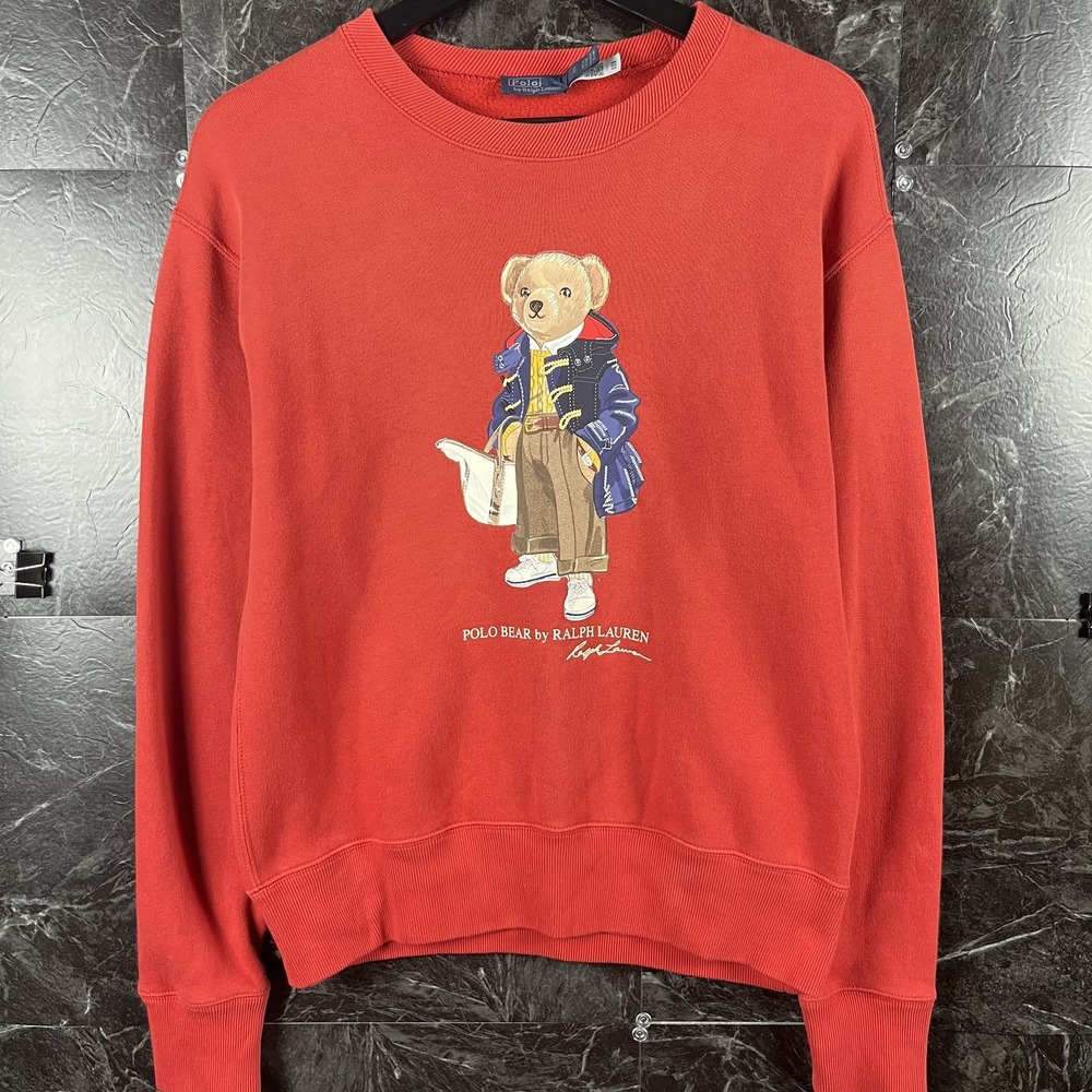 Polo Ralph Lauren Women's Red Duffel Coat Polo Bear Fleece Sweatshirt Small